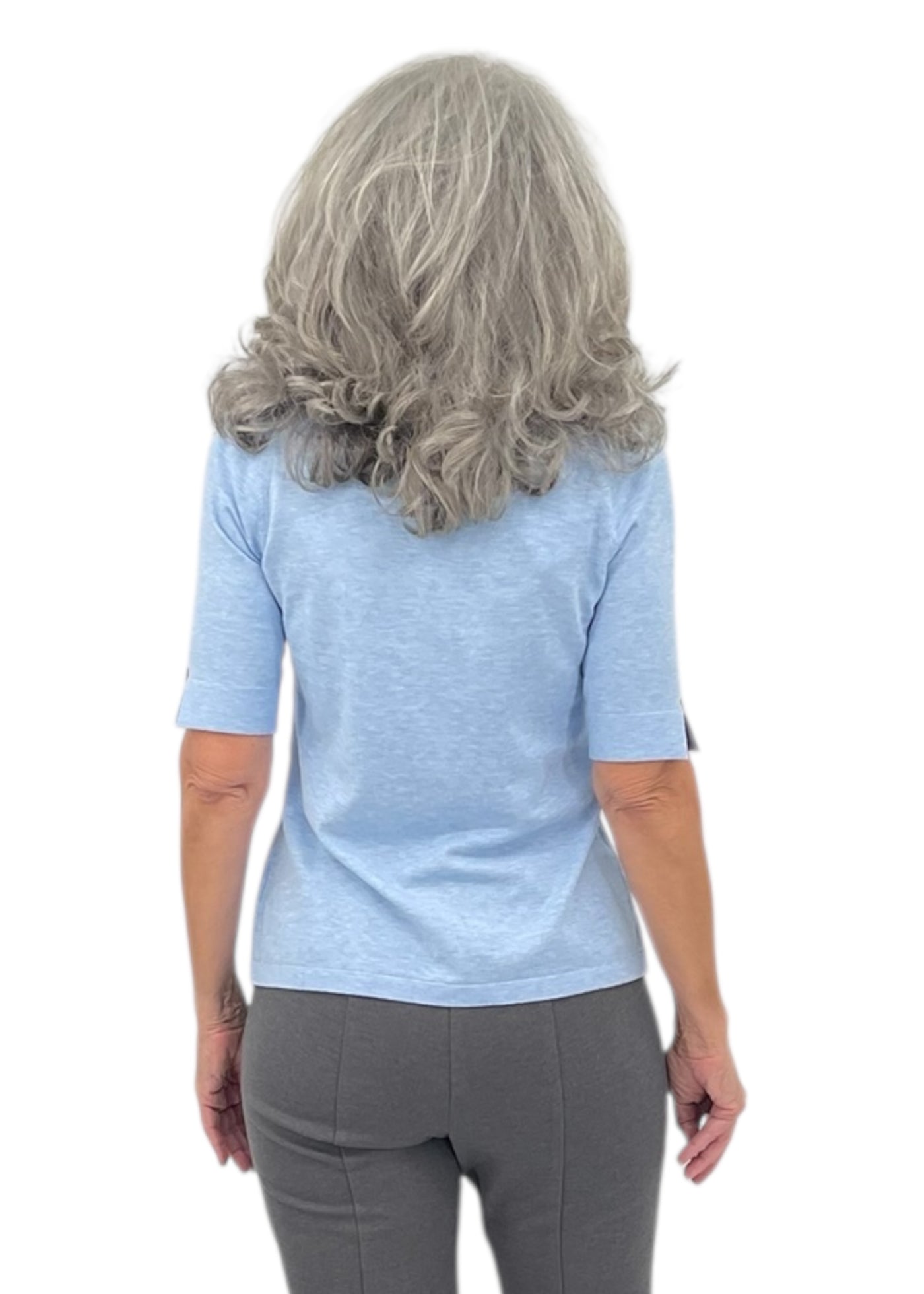 Elbow Sleeve Crewneck Sweater in Sky