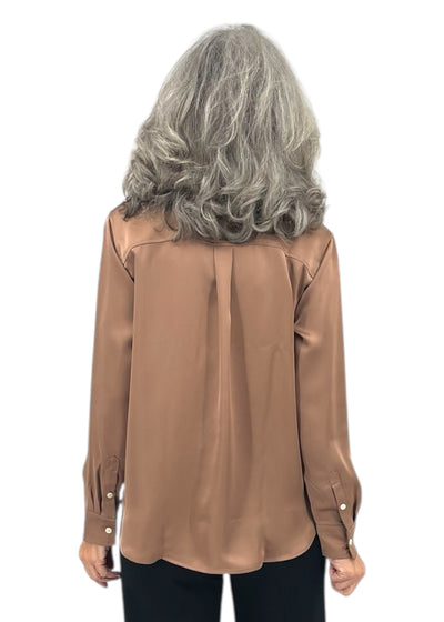Silky Smooth Button Down Blouse in Cafe Au Lait