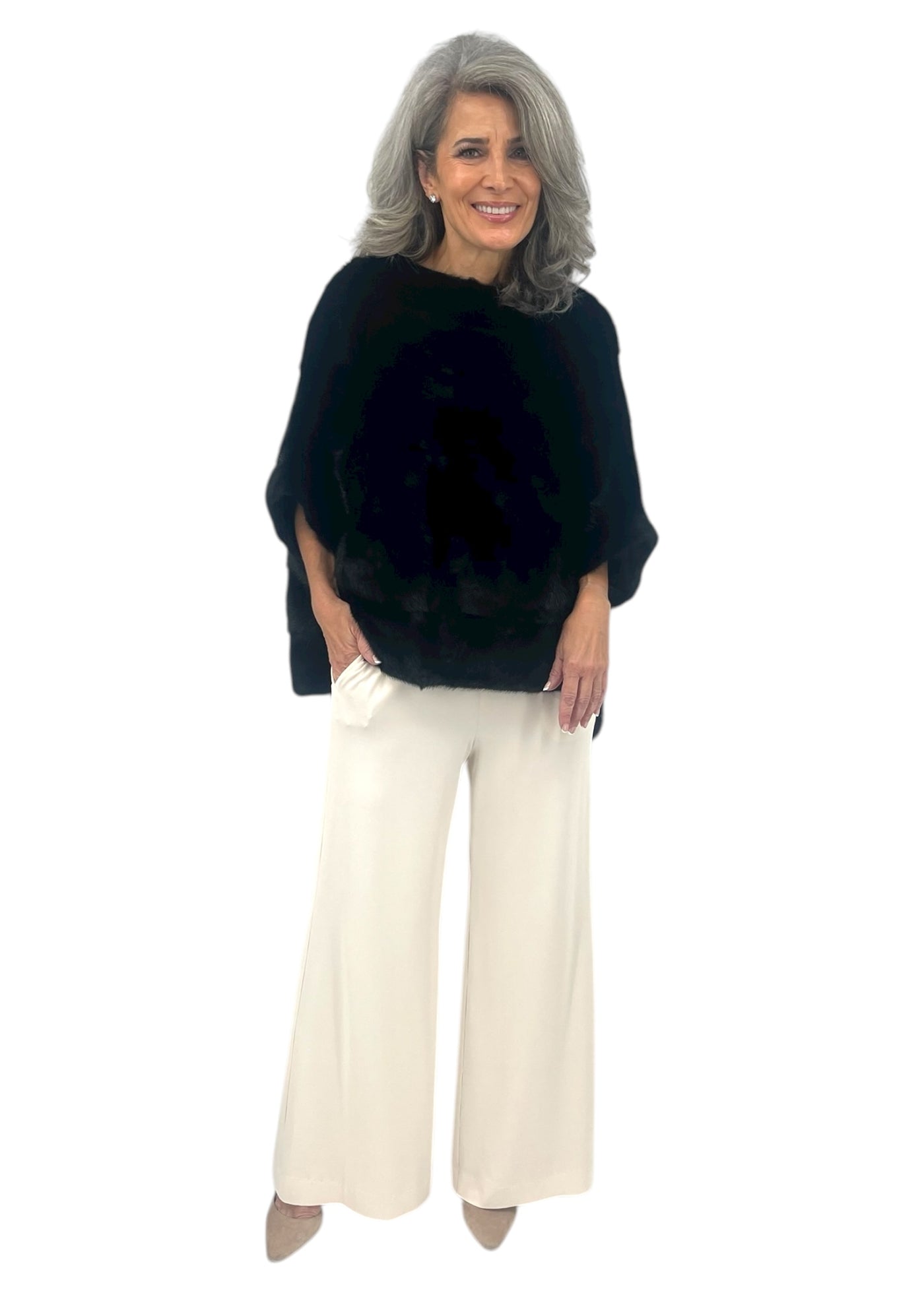 Mink Poncho in Black