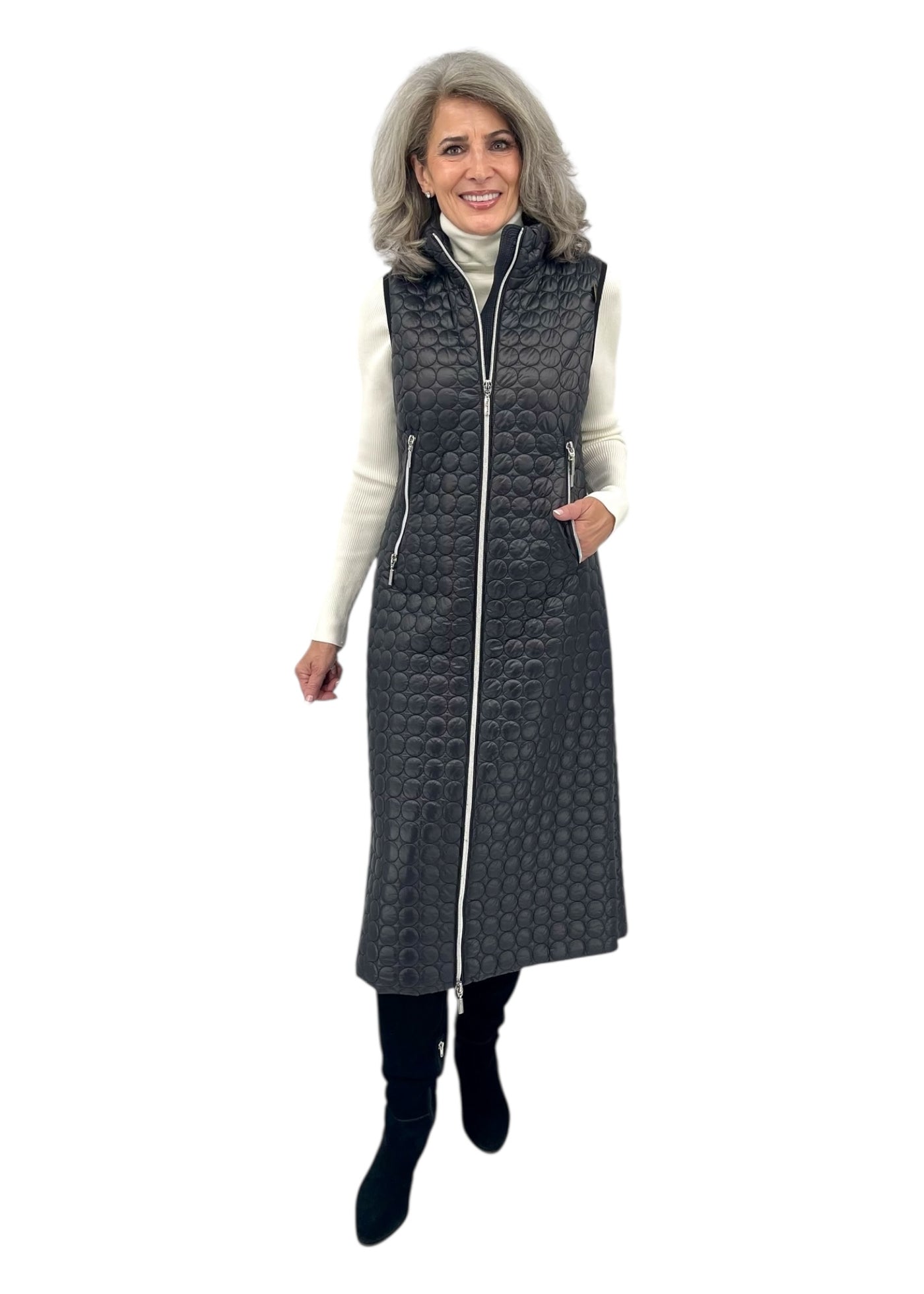 Carola Quilted Vest w/ Side Zippers in Black
