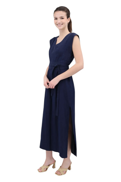 Beverly Long Dress in Navy Washed Linen