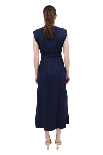 Beverly Long Dress in Navy Washed Linen