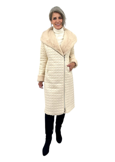 Jade Quilted Coat w/ Fur in Cream