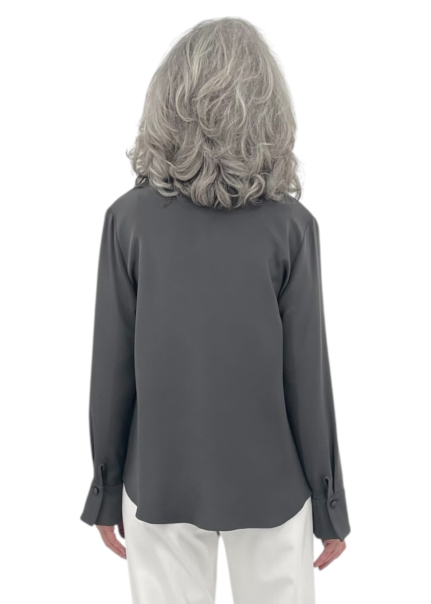 Lustrous Slate Silk Tailored Button Down Shirt in Slate