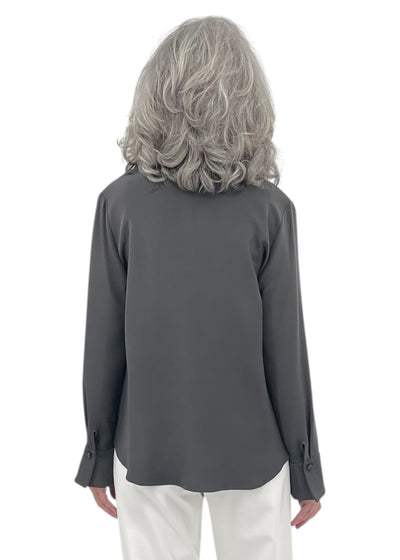 Lustrous Slate Silk Tailored Button Down Shirt in Slate