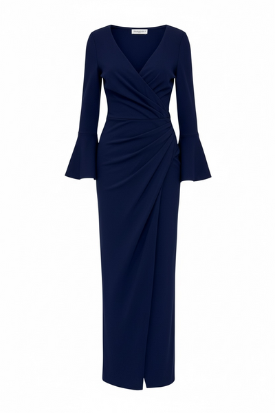 Zalfa Ruched Gown in Blu Notte