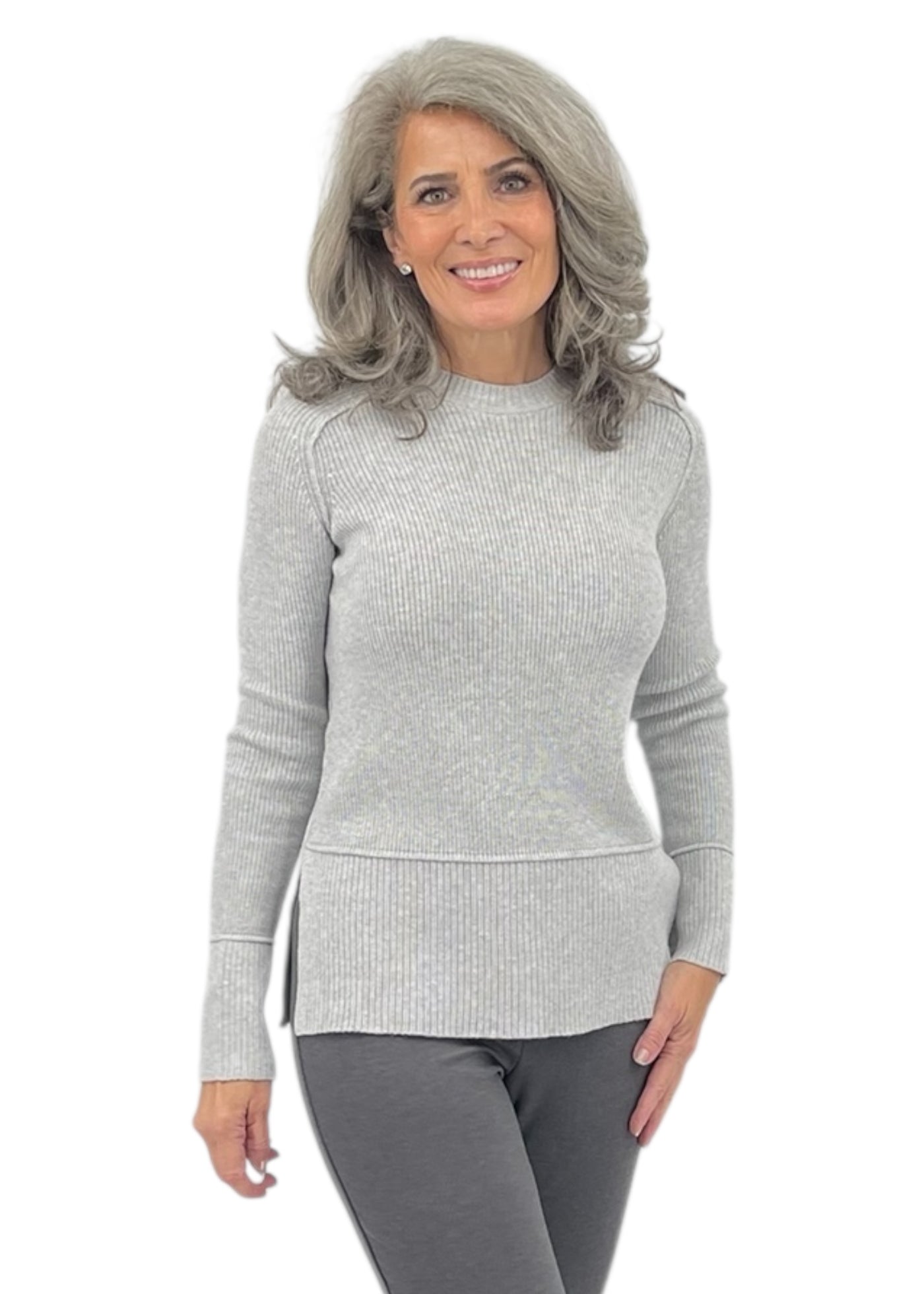 Long Sleeve Chunky Ribbed Sweater in Smoke