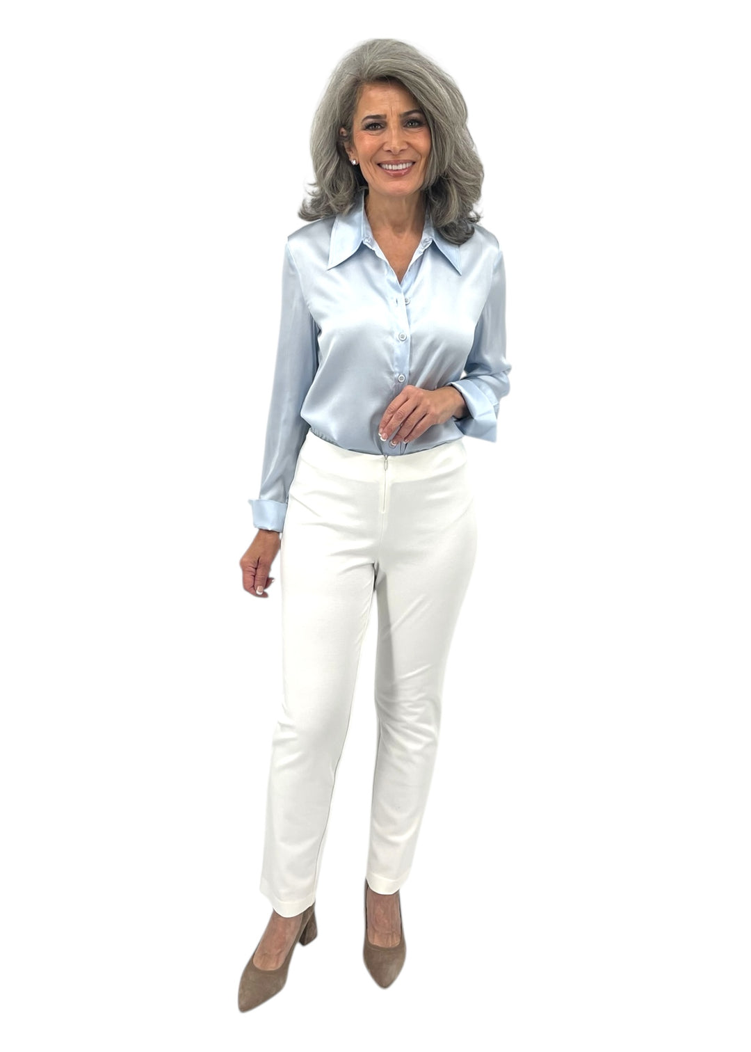 Zip Front Ponte Pant in Ivory 10 / Ivory / 13788