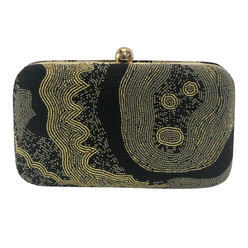 Gold Black Grey Beaded Hardcase W/ Chain Strap