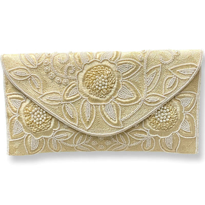 White Beads With Ivory Embroidery & Chain Strap