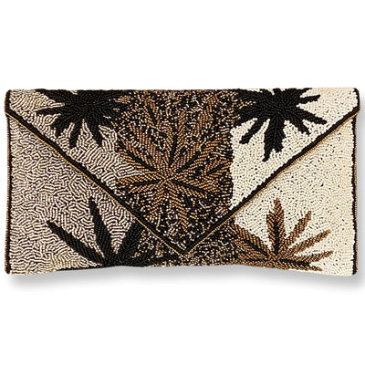 Gold Black Silver Beaded Clutch With Strap