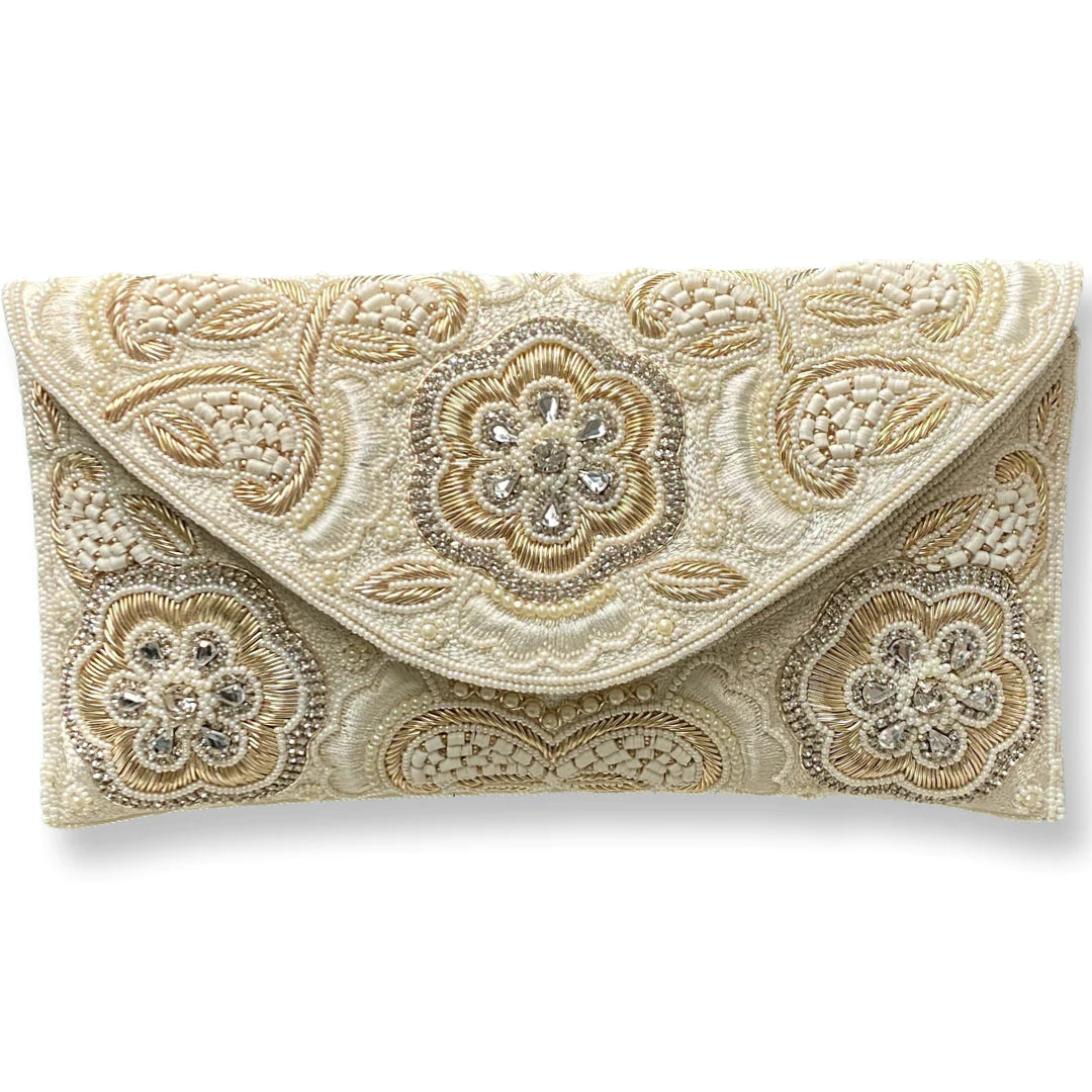 Ivory Gold Beads Clear Stones And Crystal Strap