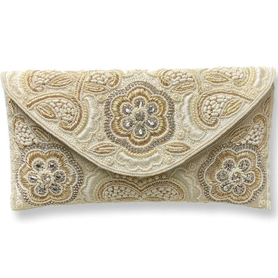 Ivory Gold Beads Clear Stones And Crystal Strap