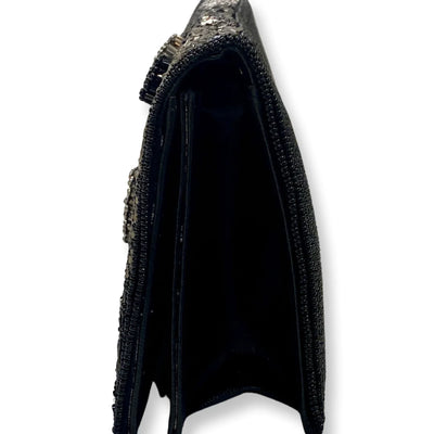 Black Beaded Floral Clutch