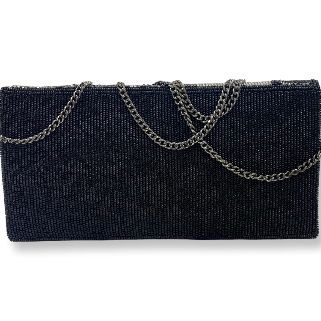 Black Beaded Floral Clutch