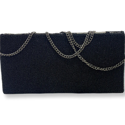 Black Beaded Floral Clutch
