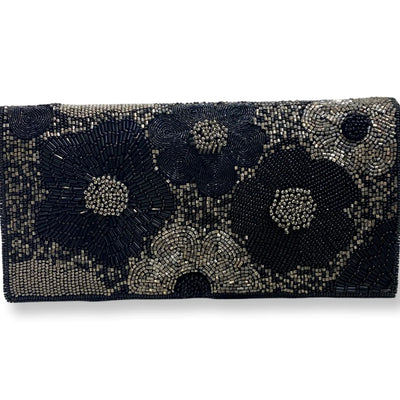 Black Beaded Floral Clutch