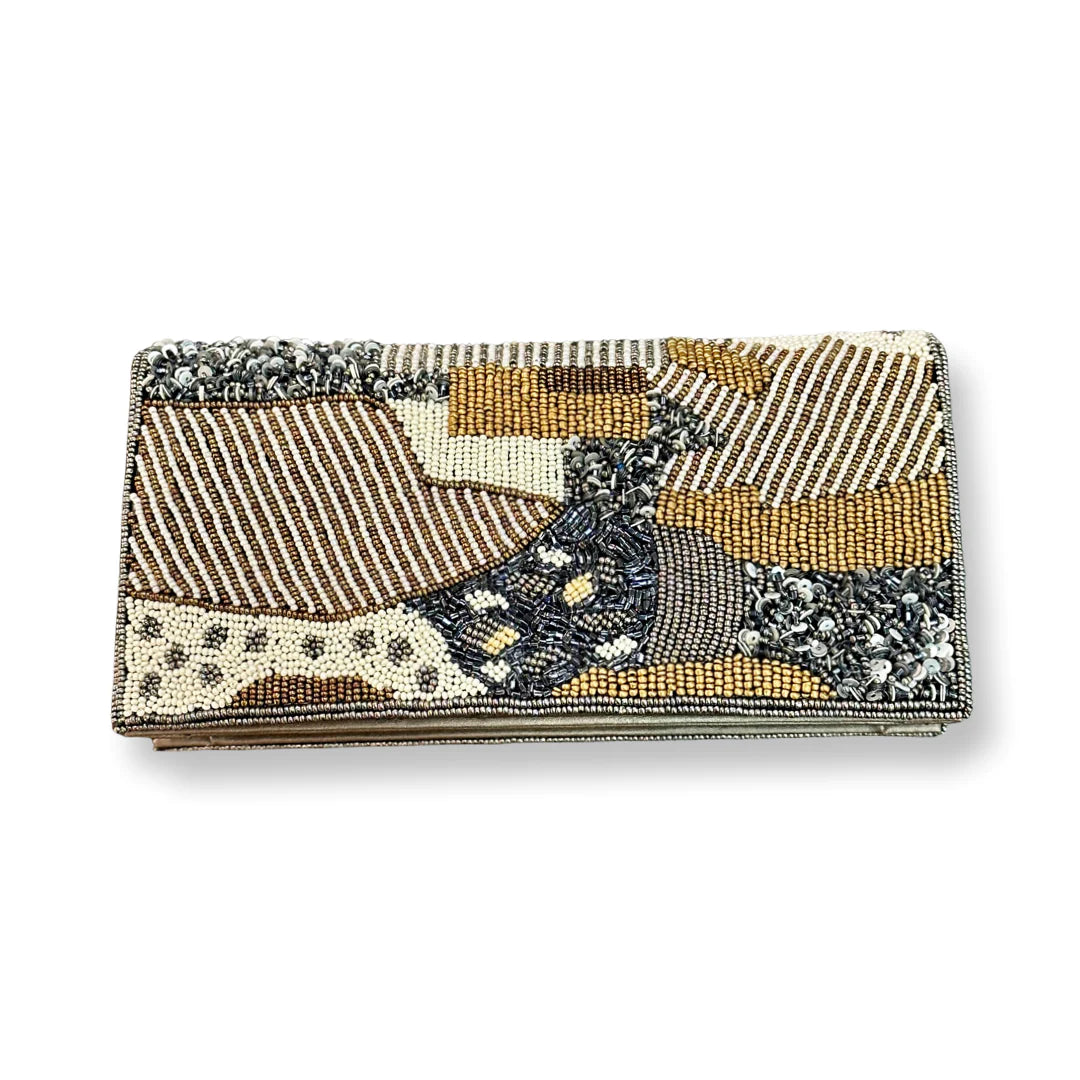 Gold & Ivory Pattern Clutch With Sequins