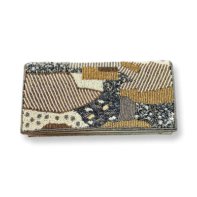 Gold & Ivory Pattern Clutch With Sequins