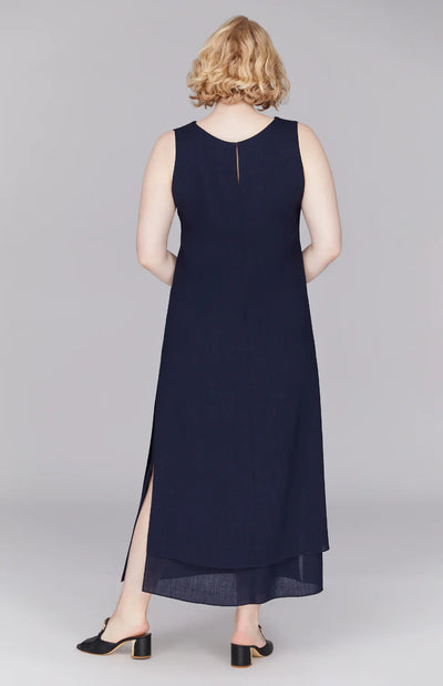 Microlinen Double Layer V Neck Dress in Midnight
