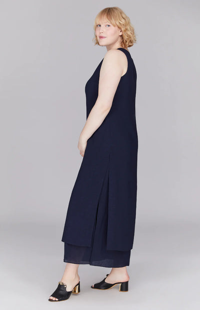 Microlinen Double Layer V Neck Dress in Midnight