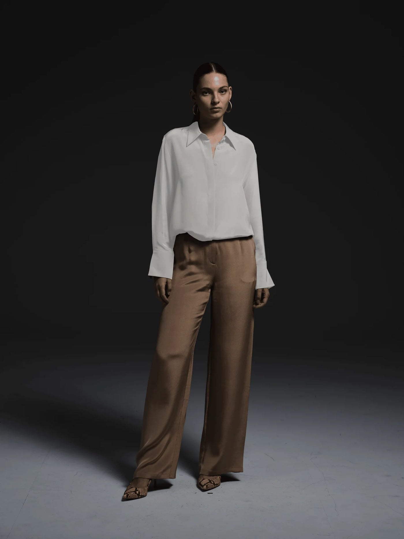 Silk Half Button Blouse in White