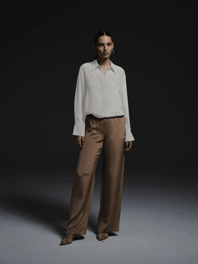 Silk Half Button Blouse in White
