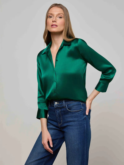 Dani Silk Blouse in Bottle Green
