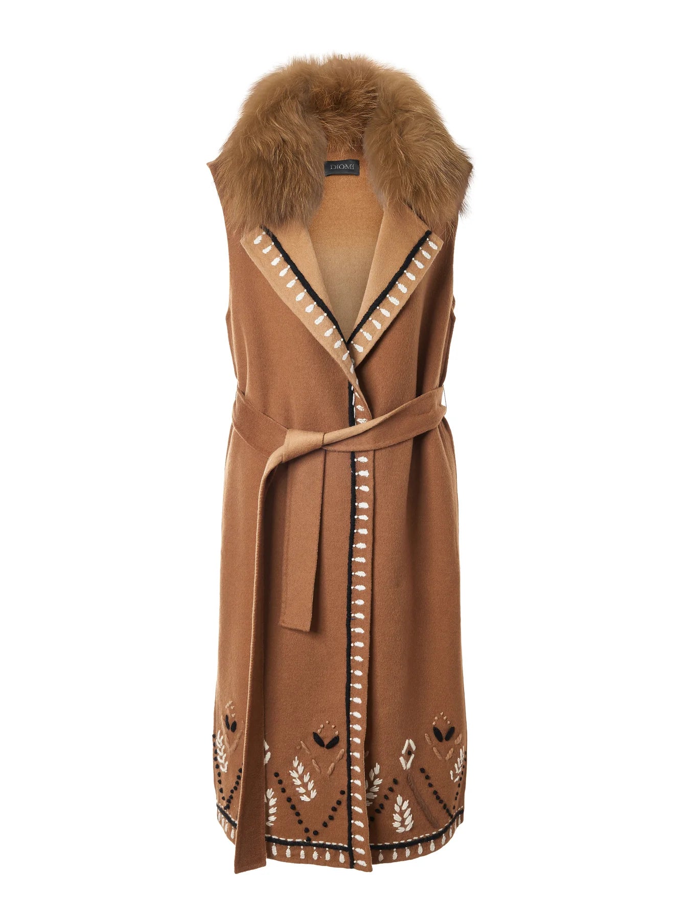 Long Embroidered Vest - Dark/Light Camel