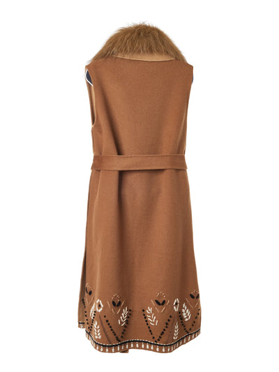 Long Embroidered Vest - Dark/Light Camel