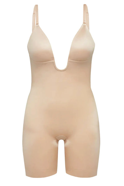 Suit Your Fancy Low Back Bodysuit in Champagne Beige