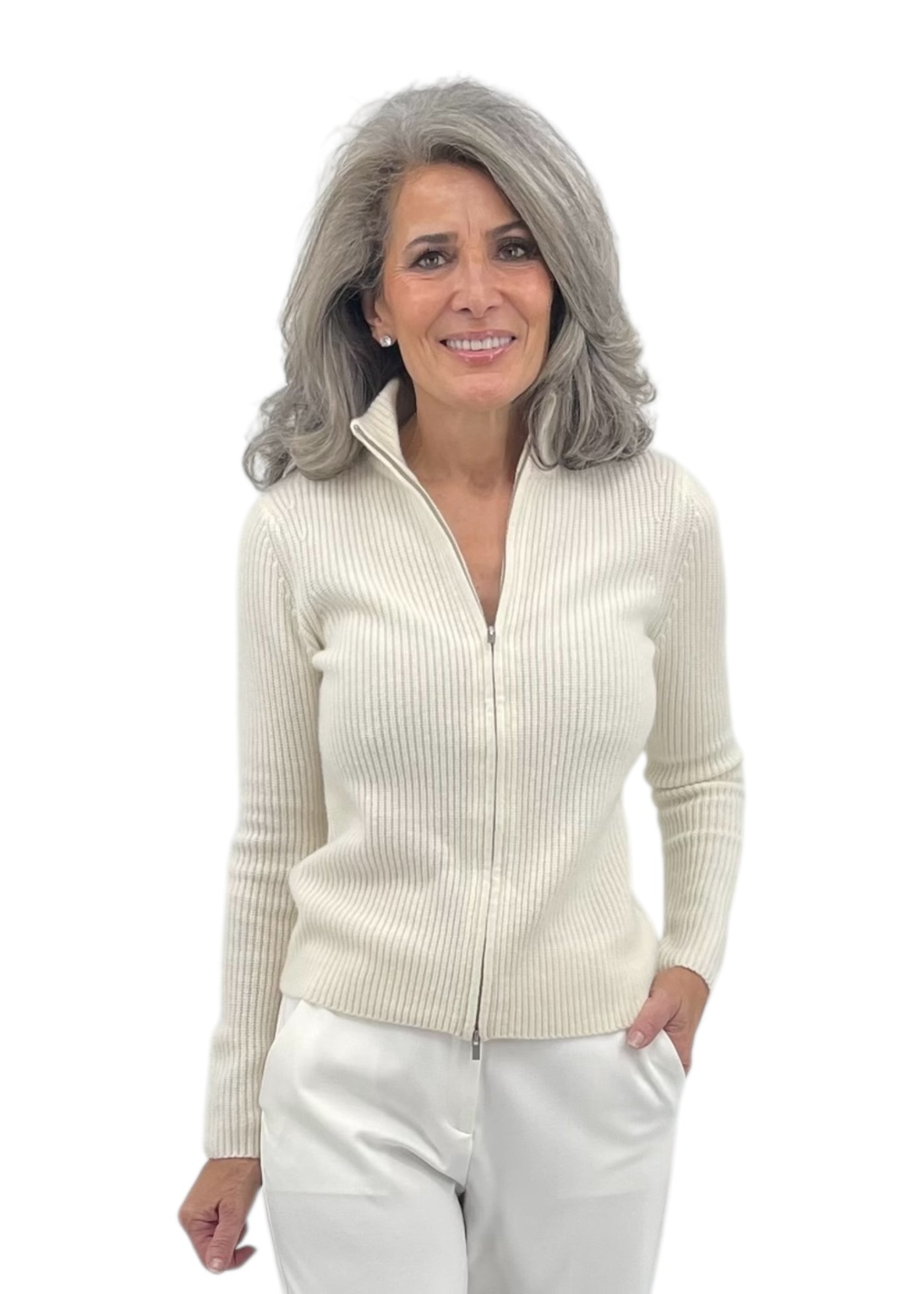 Full Zip Cardigan in Ivory