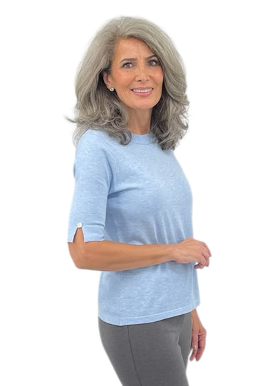 Elbow Sleeve Crewneck Sweater in Sky