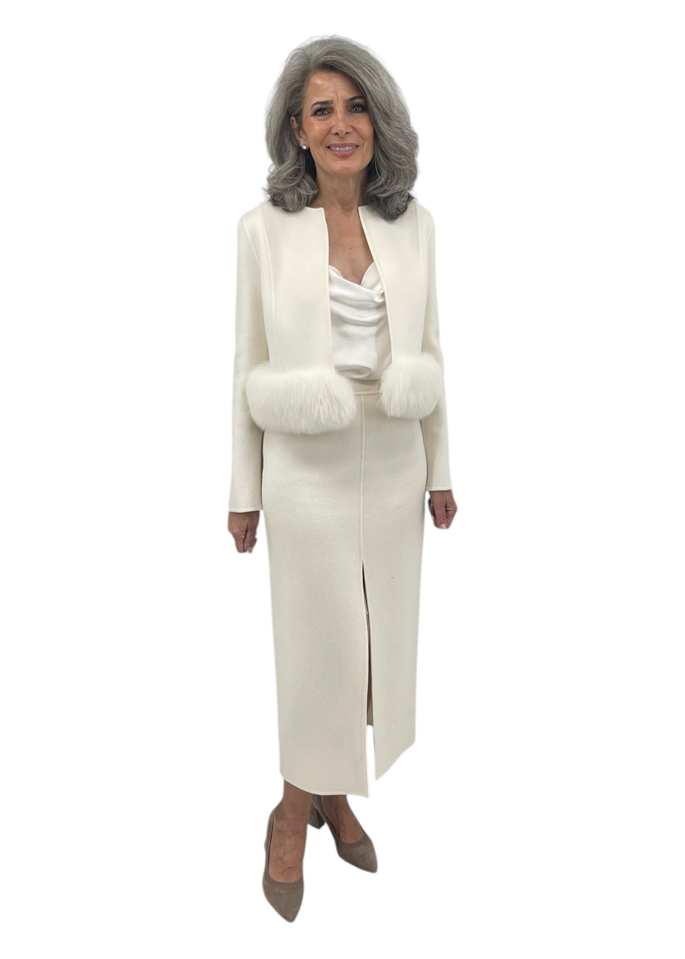 Double Face Slit Skirt in Ivory