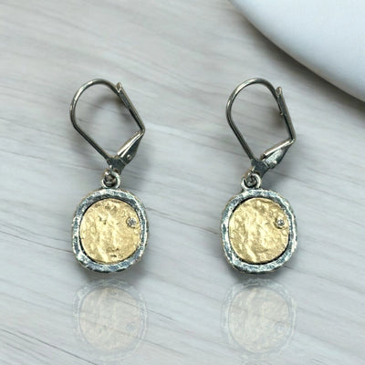 Vintage Silver Pavia Coin & Frame Dangle Earrings