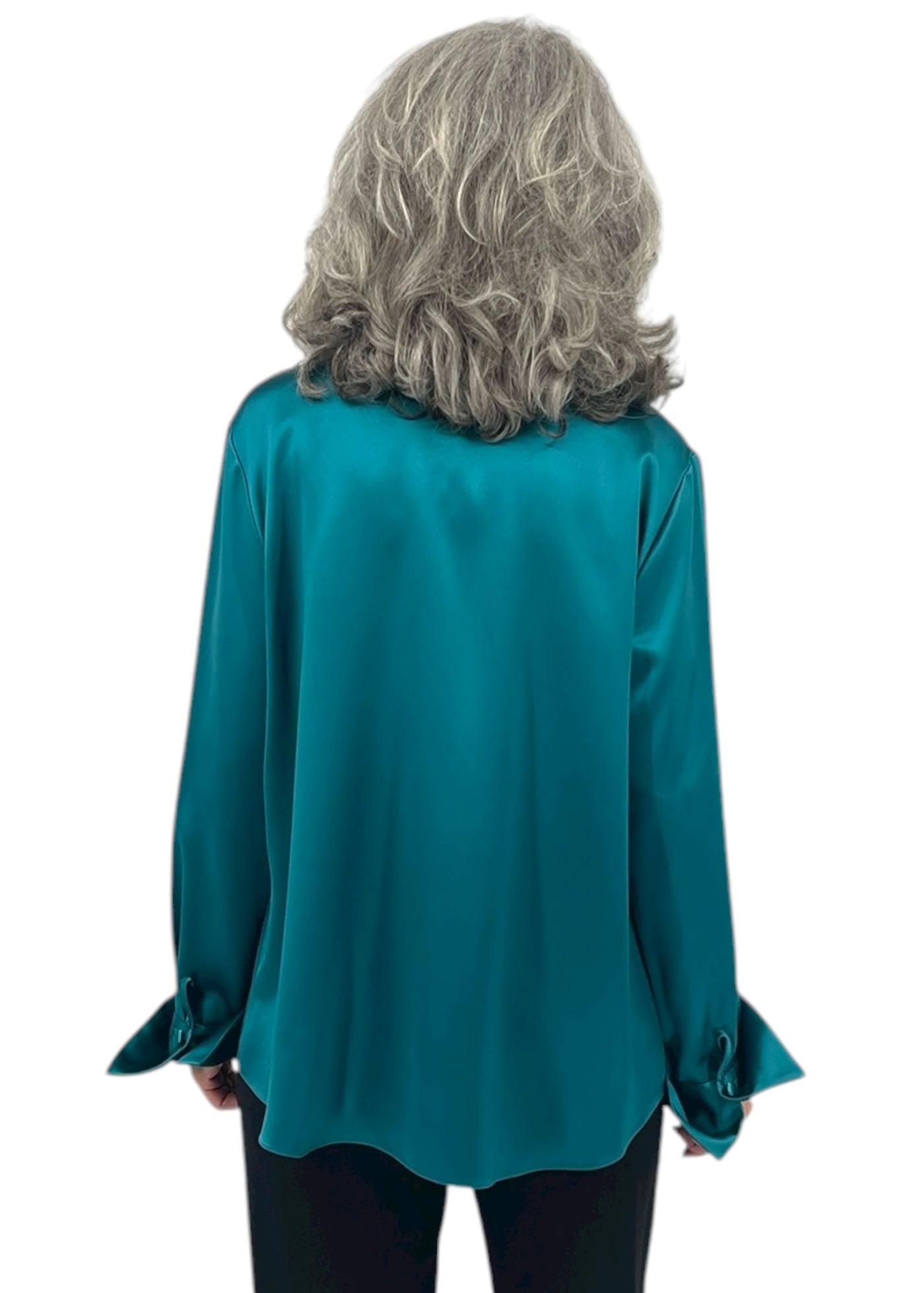 Satin Button Down Collared Blouse in Teal