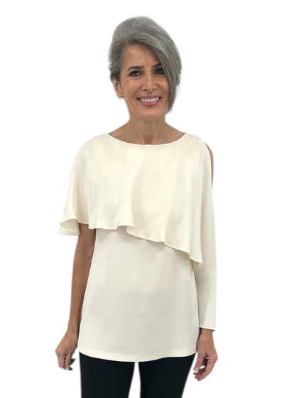 Silk Cold Shoulder Top in Ivory