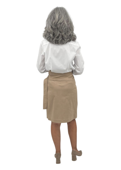 Asymmetric Wrap Midi Skirt in Beige Twill