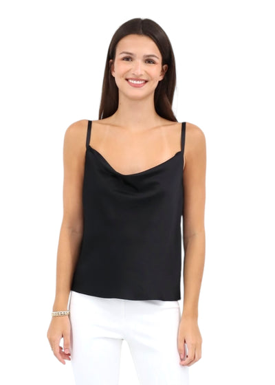 Cowl Neck Silk Tank Top in Black
