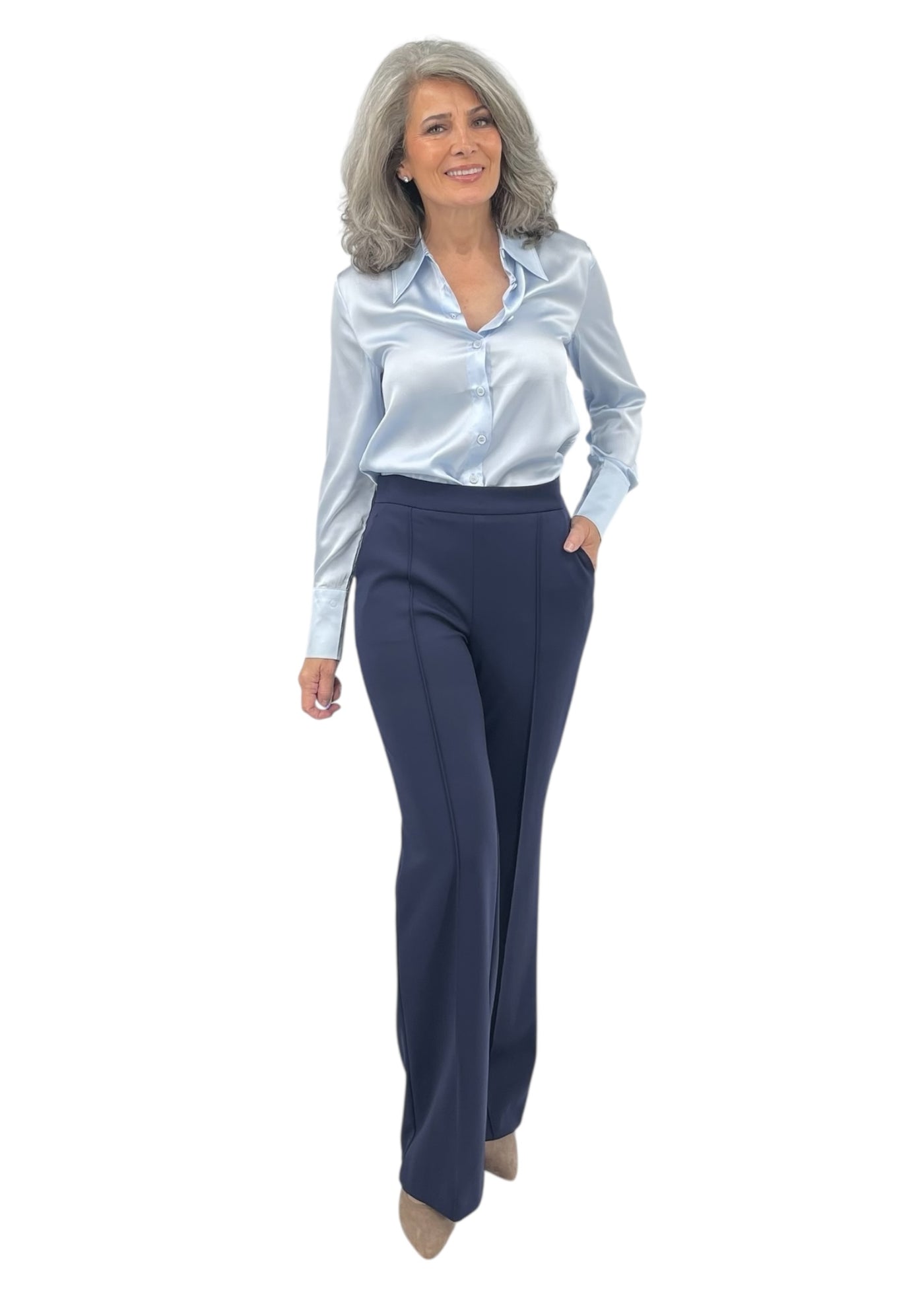 Wide Leg Pintuck Pant in Dusk Navy