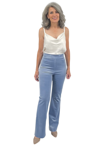 Venusette High Waisted Velvet Pants in Retro Blue