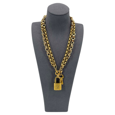 Long Bow Luck Lock Necklace in Gold Mix