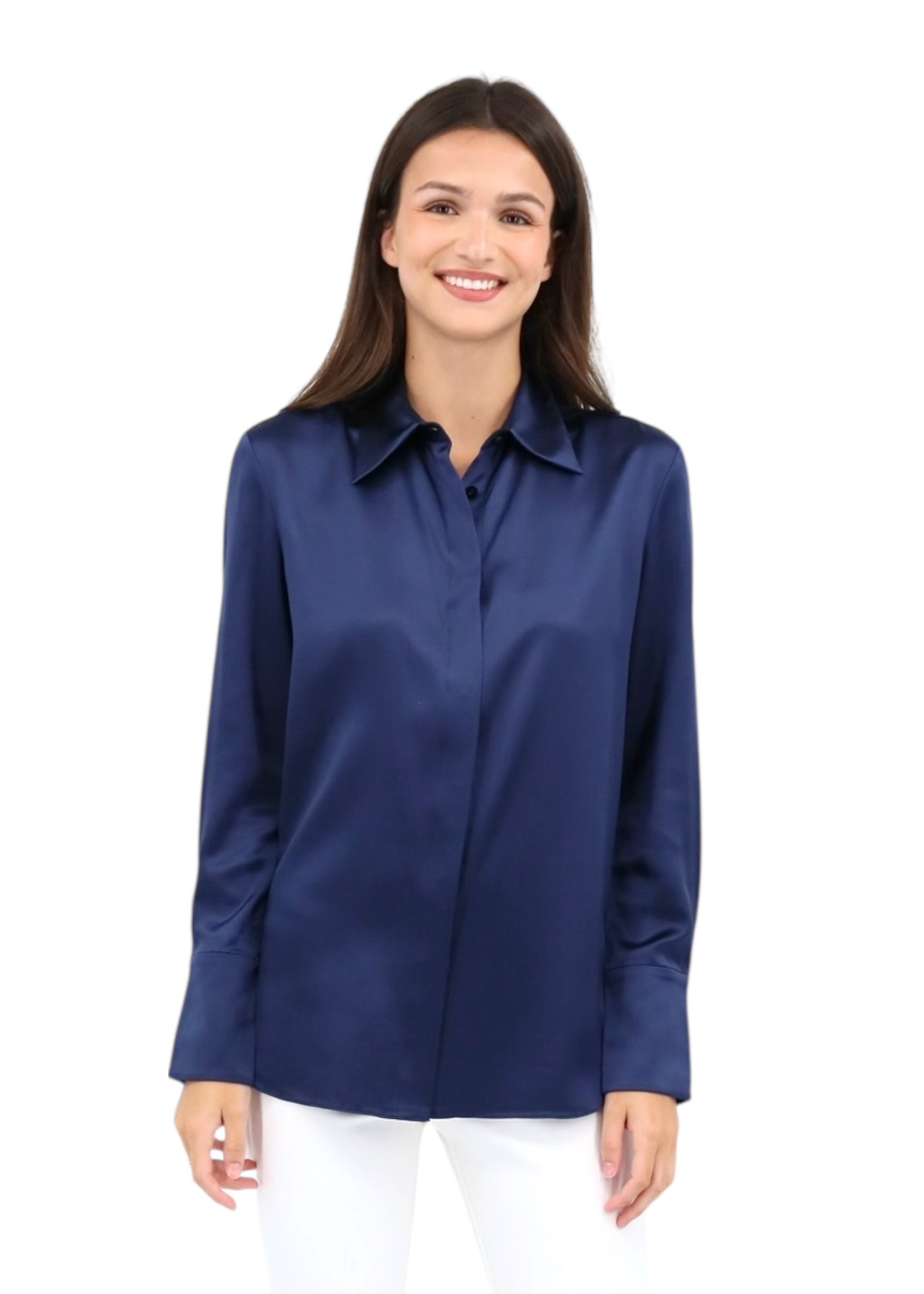 Full Cut Sateen Blouse in Navy