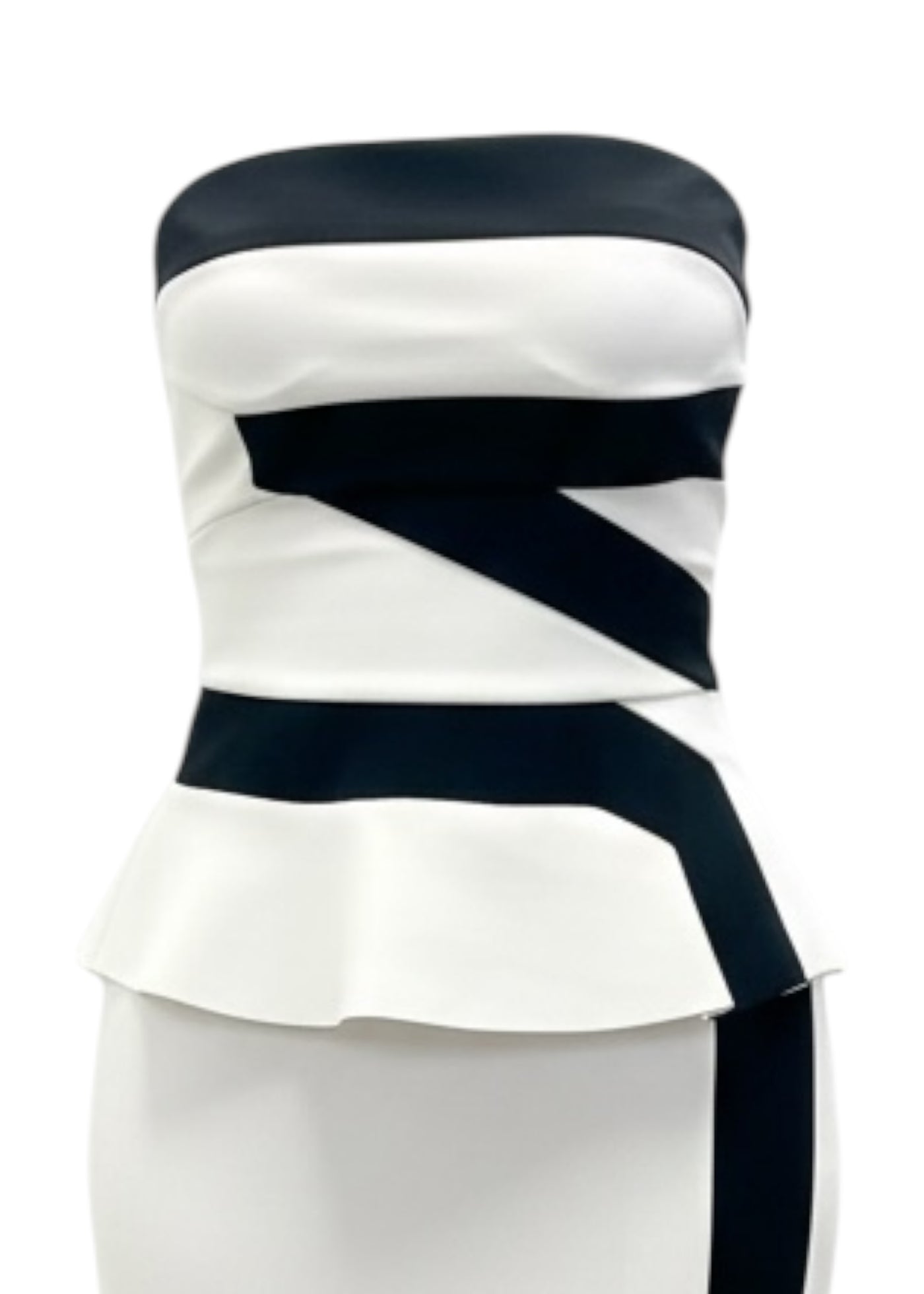 Strapless Gaby Zip Blouse in White/Black