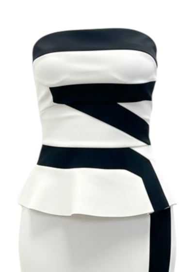 Strapless Gaby Zip Blouse in White/Black