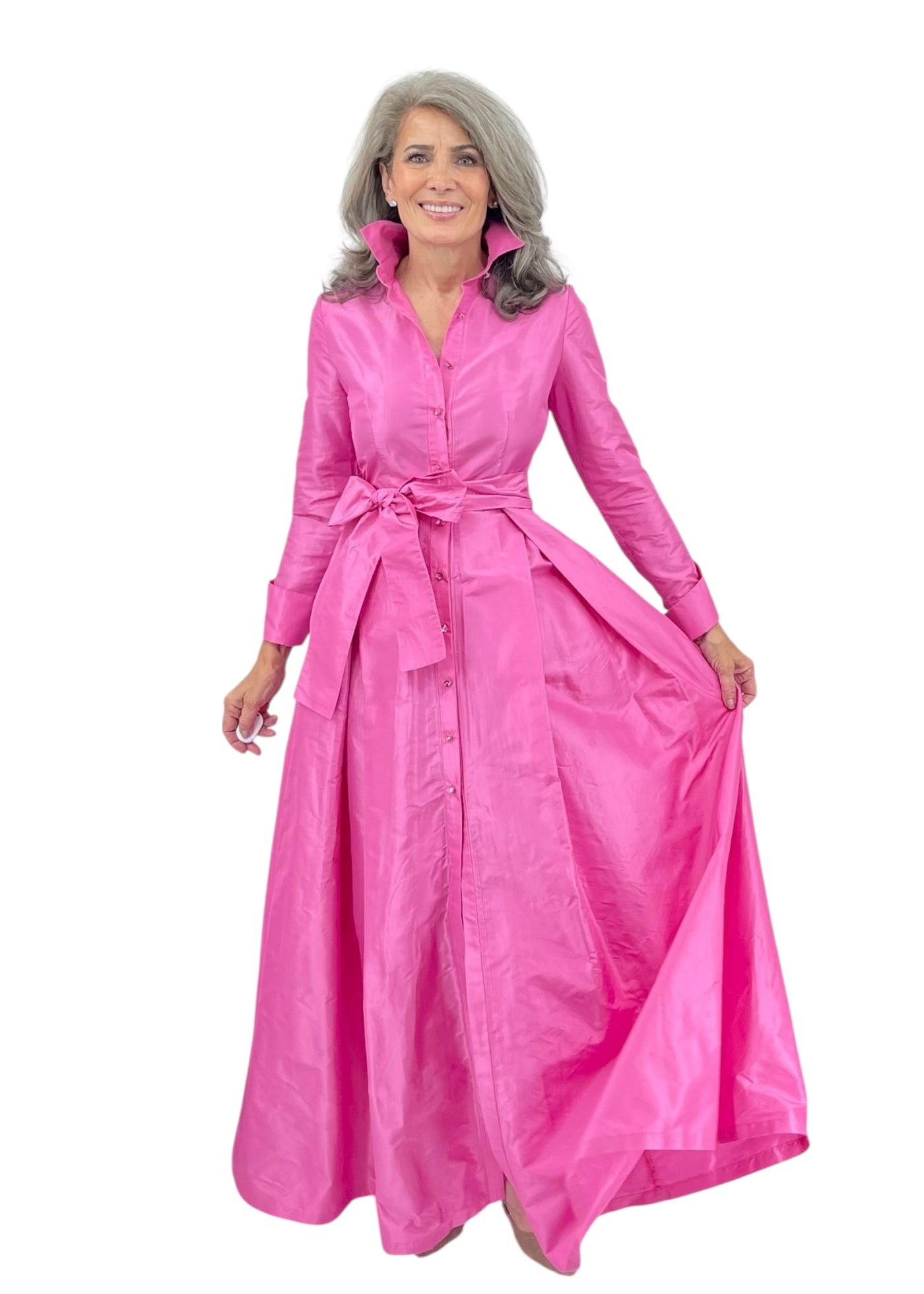 BB Brittany Silk Taffeta Shirt Gown in Pink