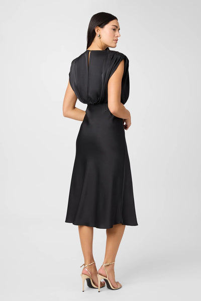 Flora Sleeveless Blouson Midi Dress in Jet