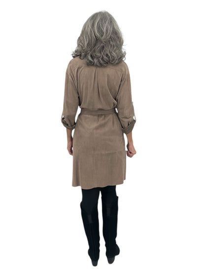 100% Leather Suede Coat in Mud