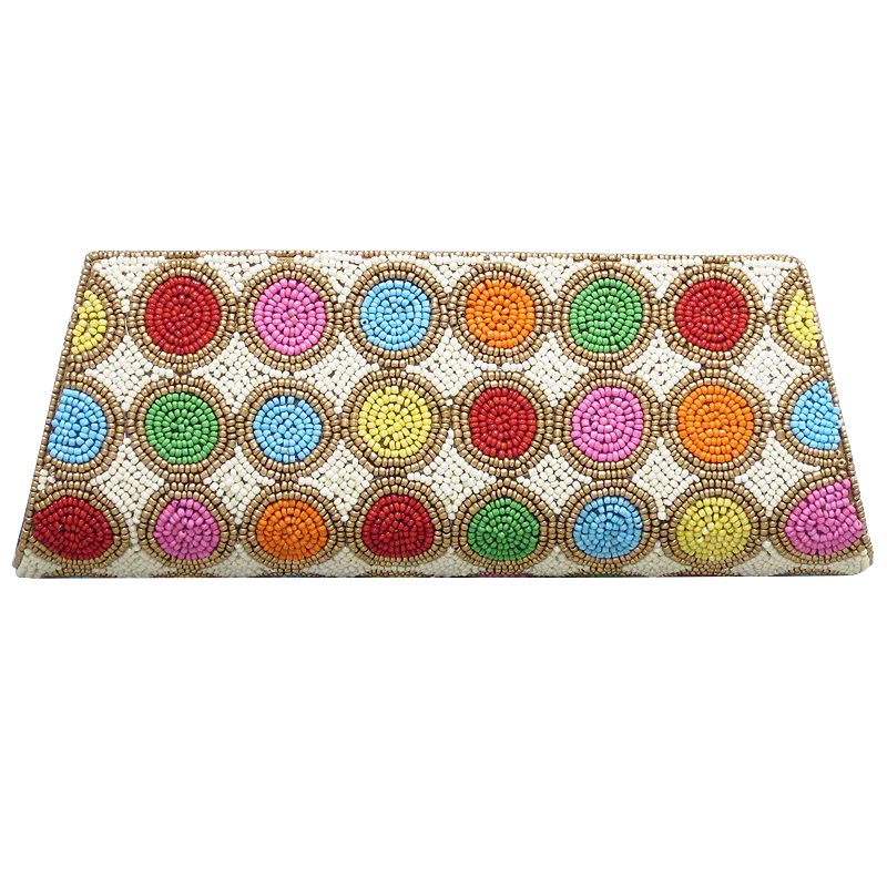 Ivory W/ Multicolor Beads & Chain Strap