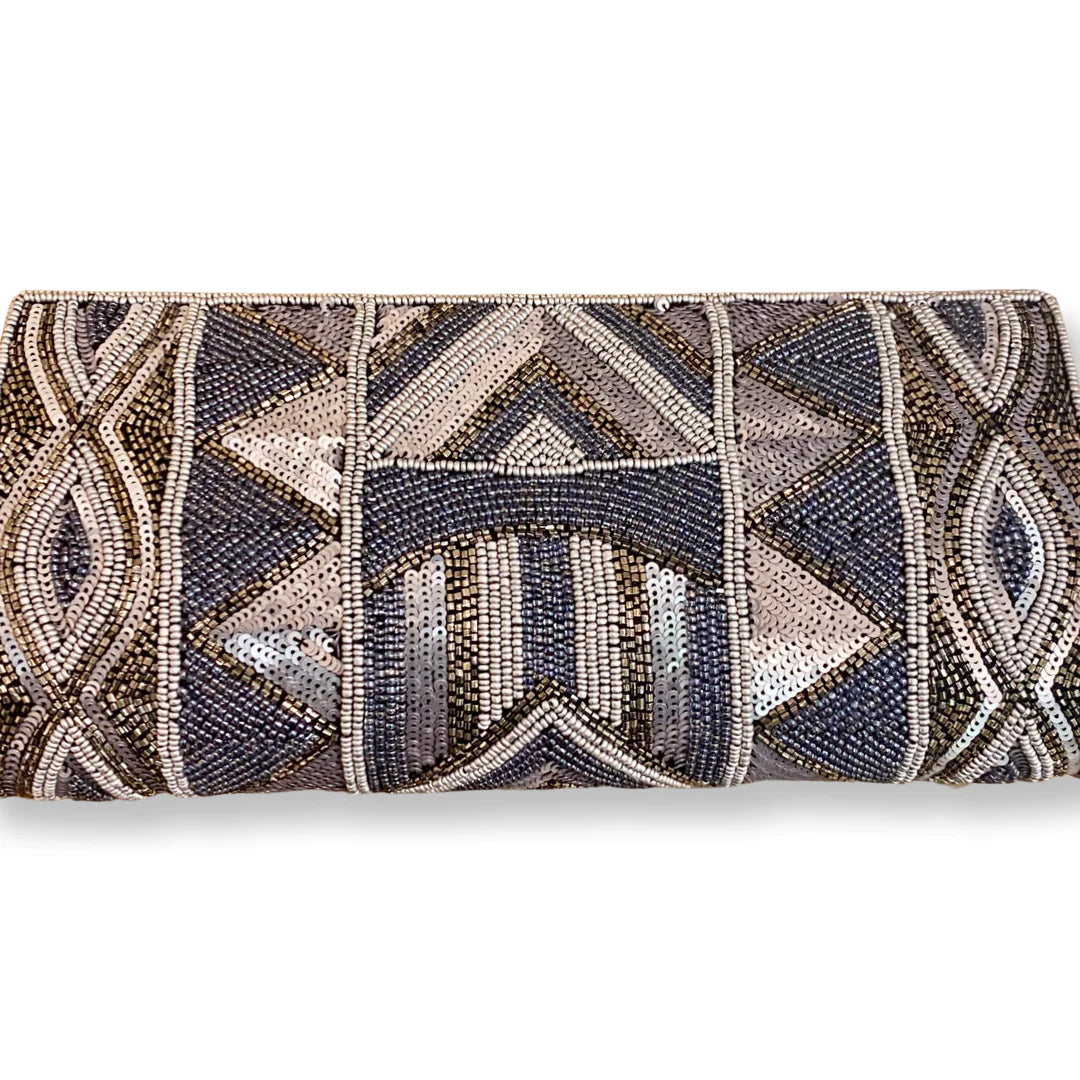Silver & Midnight Beaded Clutch
